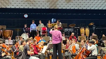 Orchestra practicing for the performance